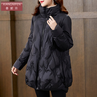 黑色中长款保暖白鸭绒羽绒服女2022冬季高端奢华精致气质外套