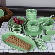 龙泉青瓷碗盘碟盆10人家用餐具，套装6人份，个性创意简约陶瓷器盘子