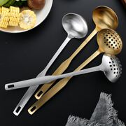 不锈钢火锅勺漏勺套装家用加深金色长柄汤勺，汤壳大号厨房盛粥勺子