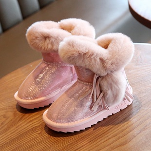 女童雪地靴2023冬季儿童真皮兔毛棉鞋加绒加厚中筒靴宝宝靴子