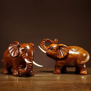 花梨木雕大象一对家居客厅电视柜，办公装饰摆件实木雕刻工艺品送礼