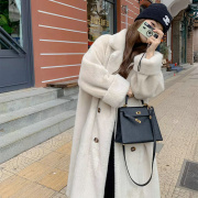 韩国慵懒风长款大衣女冬季加厚仿水貂绒皮毛一体环保皮草外套