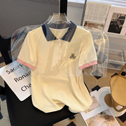 女童夏款POLO领洋气时髦短袖T恤2024韩版中大童宽松百搭上衣