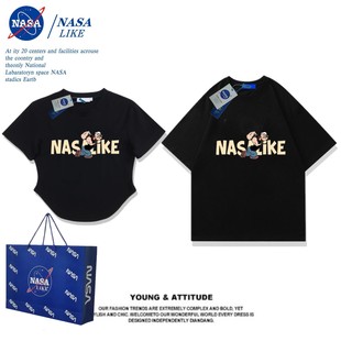 NASA联名一长一短重磅纯棉宽松T恤潮牌大力水手情侣装男女上衣ins