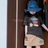 23夏季日潮DD童装男女儿童卡通老鼠刺绣贴布徽章黑灰短袖T恤