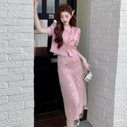 ZIZM新中式国风半裙气质套装洋气减龄短外套高腰半身裙两件套女