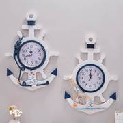 地中海风格复古做旧船锚挂钟墙面，装饰品挂件木质，船舵创意静音钟表