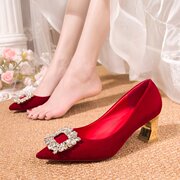 秀禾鞋婚鞋新娘高跟鞋红色主婚纱婚鞋粗跟不累脚中式低跟孕妇可穿