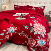 中式刺绣婚庆四件套大红色，床单被套全棉纯棉，结婚床上用品婚房陪嫁