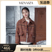 商场同款vizaviza冬季复古优雅短款宽松毛呢外套