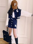 女童学院风套装秋装2024休闲韩版春秋棒球服外套半身裙两件套