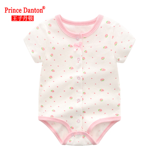 2024夏季婴儿宝宝三角，哈衣短袖薄款公主粉色小草莓包屁衣夏装