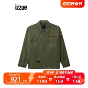 izzuenhiz男装纯色工装衬衫2023冬季复古军风上衣8133f