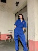 vintageworkwear复古工装，风宝蓝色休闲工装短袖收腰连体裤