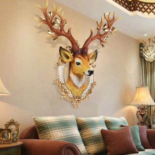 招财鹿头壁挂客厅，背景墙欧式墙壁玄关卧室，楼梯挂件创意装饰品