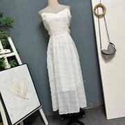 外贸原单白色亮丝流苏，钻条吊带连衣裙，法式减龄礼服裙0119