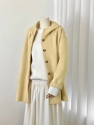 糖果色黄色连帽毛呢大衣女秋季双面，羊绒外套高级感设计感小众秋冬