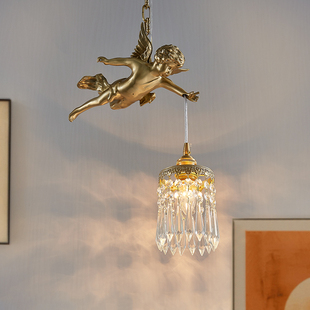 复古法式全铜天使吊灯Vintage中古风格时尚床头过道餐厅水晶灯具