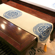 新中式桌旗古典复古茶几，布艺刺绣棉麻桌旗电视柜盖布床，旗尾巾定制