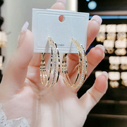 水钻c形三生三世耳环，欧美时尚夸张大气，925银针圈高端金属耳饰