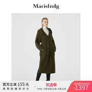 Marisfrolg玛丝菲尔冬季绿色毛呢大衣女中长款连帽外套
