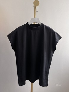150 100%棉 黑色时装宽松常规圆领 短袖背心T恤女 2022夏