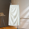白色褶皱开叉半身裙女夏季2024高腰，设计感a字西装包臀一步裙