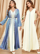 中东迪拜度假晚礼服套装长袍两件套连衣裙长袖优雅长裙宴会