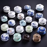 1。功夫单盖碗(单盖碗，)茶杯大号茶备青花瓷，泡茶碗器白瓷三才陶瓷茶具配件