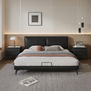 现代简约真皮床头层，牛皮双人床意式极简黑色高端主卧1.5米1.8米床