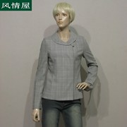 韩国原产女装安乃安灰色格子羊毛，混纺外套春秋款