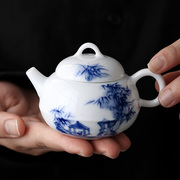 纯手绘竹林茶舍小茶壶陶瓷泡茶中式功夫茶具一人茶水分离沏茶单壶