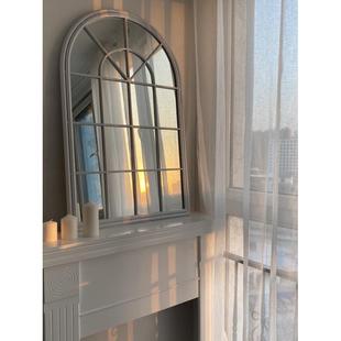 墙面装饰挂镜框欧式复古铁艺假窗镜壁饰圆弧窗户床头挂饰壁景客厅