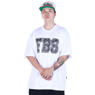 fbs23ss原创嘻哈街舞hiphop腰果花字体，小领口圆领宽松短袖t恤