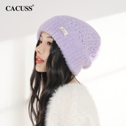 秋冬季毛线帽子女士，加厚保暖针织堆堆，帽显脸小韩版护耳冷帽