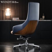 温迪意式极简真皮老板办公椅，时尚牛皮大班椅总裁，转椅书房电脑椅
