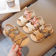 女童镂空雕花凉鞋2023年夏季小童宝宝小碎花公主鞋韩版学步鞋