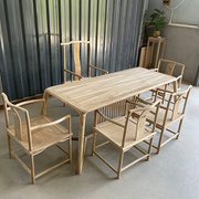 新中式实木茶桌椅组合简约设计书桌画桌北方老榆木办公桌茶室家具