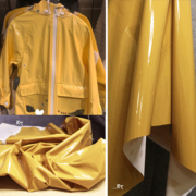 黄色反光镜面涂层皮革，挺括硬挺防水风衣，夹克风衣服装设计师面料