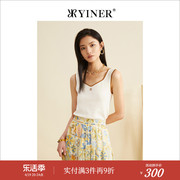 YINER音儿女装秋季无袖背心上衣方领薄款针织衫