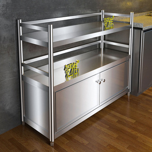 不锈钢厨房置物架微波炉，烤箱带门储物柜子家用碗碟，收纳餐边柜货架