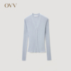 OVV2024春夏女装丝棉混纺修身V领单排扣长袖针织衫外套