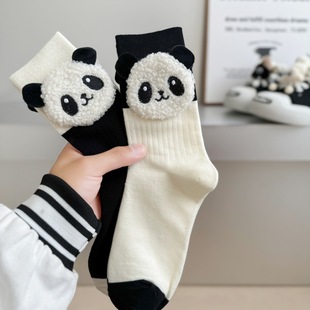 七彩猪小众袜子黑白拼色奶牛立体熊猫袜潮流女运动外穿纯棉中筒袜
