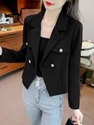 黑色西装外套女2023春秋款韩版修身长袖小个子短款小西服上衣