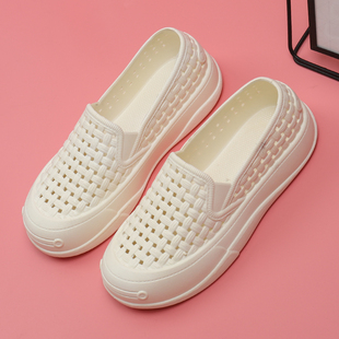 白色塑料凉鞋女夏季厚底防滑镂空透气护士小白鞋可下水工作洞洞鞋