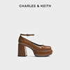 CHARLES&KEITH春夏女鞋CK1-60920355复古腕带厚底粗跟高跟单鞋女