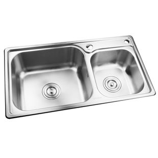 巢屋居品质厨房不锈钢水槽双槽厨用一体成型304不锈钢洗菜盆水池7