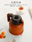 老式竹编复古保温壶闷茶壶带温度显示热水壶不锈钢内胆保温瓶暖壶