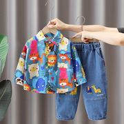 童装男童长袖卡通衬衫，2023秋装洋气宝宝，1-3-4岁衬衣套装韩版5