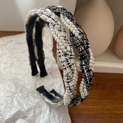 韩国东大门小香风编织粗花呢珍珠，发箍高级感气质，时尚质感头箍头饰